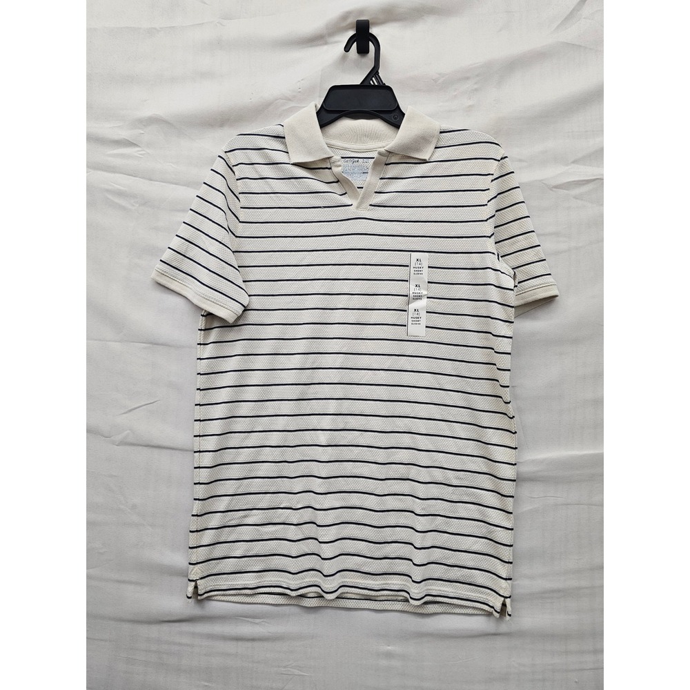 Cat & Jack Boys Striped Short Sleeve Polo Cream Cotton Blend Size XL Husky